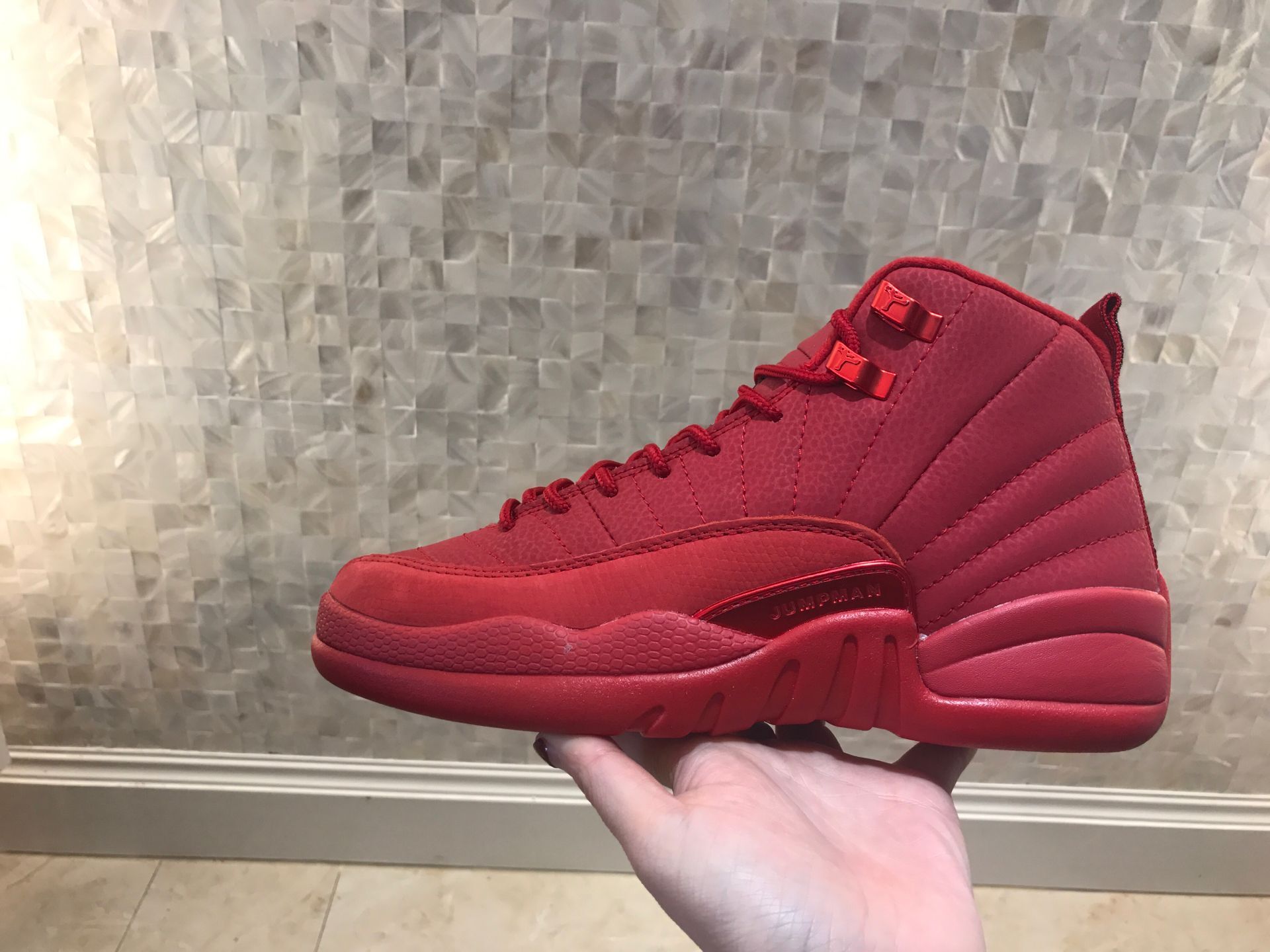 2019 Women Air Jordan 12 All Red Shoes - Click Image to Close